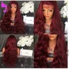 Long Burgundy wine red wigs natural brazilian body Wavy lace wig side part Synthetic Lace Front Wig for black Women Natural Hairline