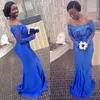 Royal Azul Sereia Vestidos De Dama De Honra Para Laço De Casamento Appliques Sheer Manga Longa Doméstica De Honra Vestidos Sul Africano Dria Dria