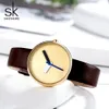 CWP 2021 Shengke Top Brand Luxury Proste Wrist Watch Watch Brązowe Skórzane Kobiety Przyczynowe Styl Mody Design Zegarki Kobieta