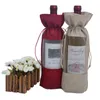 Jute Gifts Bags Clear Window Burlap Champagne Wine Bottle Cover Bag Party Favors Packing Pouches ZC0002