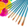 Set di pennelli per guazzo Penna per pittura ad acquerello Pennello per olio 10 pezzi Capelli in nylon Manico in legno rosso blu Pittura acrilica Arte