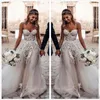 2020 New Silver Grey A Line Wedding Dresses Sweetheart Neckline Strapless Lace Applique Sweep Train Tulle Custom Made Wedding Bride Gown