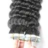 Grau 7a não processado virgem brasileira onda profunda extensões de cabelo fita natural preto pu pele fita de trama em extensões de cabelo humano 40 pçs / lote