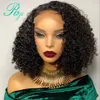 Gratis 180densitetsdel kinky lockig front före plockad brasiliansk spets peruk svarta korta peruker för Afrika kvinnor syntetiska hår