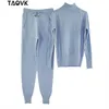 Soft Knitted Suits Warm Sweater Suit Women 'S Twist Knitting Turtleneck Sweater Top and Pants Loose Style Tracksuit Ropa