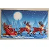 Drapeau de joyeux noël, père noël avec wapiti dans la neige, nuit de lune pour offrir des cadeaux, drapeaux en tissu Polyester 3x5 pieds