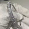 Sparkling New Arrival Luxury Jewelry 925 Sterling Silver Fill Pave White Sapphire CZ Diamond Women Wedding Bangle Finger Bracelet 2305