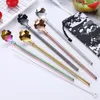 Stainless Steel Straw Spoon Flower Shape Scoop Straws Reusable Cocktail Coffee Stirring Spoon Bar Milk Coffee Stirring Tools