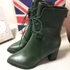 Pointed Toe Women's Boots Green Plush Ankle Keep Warm Winter Boots For Women Autumn High Heel Metal Zipper Leather Boots Women V191217