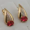 Fashion-Gallant calda Nizza Rosa rosso ovale gemme orecchini a cerchio giallo oro placcato regalo per le donne EB539A