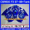 Blue Black Body + zbiornik do Hondy CBR 600 FS F3 CBR600RR CBR 600F3 97 98 290HM.4 CBR600 F3 97 98 CBR600FS CBR600F3 1998 1998 Łamyki