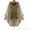 Pulls pour femmes Vente en gros Automne Hiver Femmes Pull en laine Cardigans Pull Châles Big Wraps Manches Chauve-Souris Cardigan en Tricot Fourrure Col Châle Poncho Cape Manteau Veste Haut