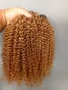 Briazilian insan bakire remy saç atkı kinky curl saç uzantıları koyu sarışın 27 # renk saç örgüleri 100g demetleri