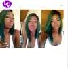 Hotselling résistant à la chaleur synthétique avant de lacet perruque courte soyeuse droite Bob cheveux Style Ombre deux tons vert perruques pour les femmes noires