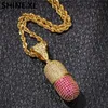 Hip Hop Micro Cubic Zircon Capsule Pendant Rotated Ashes Pendant Necklace Chain Mens Bling Jewelry Gift