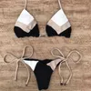 Microbikini con Tanga para mujer, traje de baño Sexy con cuello Halter, traje de baño acolchado con cordón, Bikini brasileño Bandage con estampado de plantas tropicales 2019