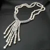 2Strands Green Jade Tassel White Freshwater Pearl Necklace Micro Inlay Zircon Accessories Clasp Long 48-50cm Fashion Smycken