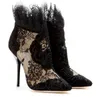 Hot Sale-ted Toe Ankle Boots Luxury Black Lace High Heels Formal Dress Pumps Plus Size 42