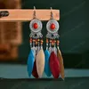 National style retro tassel earrings female European and American fashion feather jewelry creative earrings