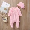 Baby kinderkleding 3 kleuren pasgeboren baby bloemen Lotus Edge jumpsuits Creeping kledinghoed 2 stuks set kinderkleding meisjes7619700