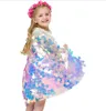 Halloween cool baby girl mermaid cloak coloful sequins costumes cape cosplay party kids princess sea-maid clothes Photo props