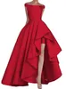 2022 Elegant Red Prom Dresses Long High Low Off Shoulder Plus Size Evening Party Dress for Women Satin Formal Weddings Guest Dress Custom Made