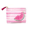 3 stücke Kosmetik Taschen Frauen PU Wasserdichte Streifen Wassermelone Obst Patten Flap Zipper Clutch Tasche Mit Quaste 4 farben