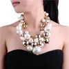 Fashion Gold Chain White Pearl Beads Cluster Choker Bib Pendant Necklace Perfect Party Valentine's Wedding Gift Big Necklace