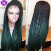 Long Ombre Green Wigs Braided Box Braids Wigs for Women Synthetic Lace Front Wig Heat Resistant Fiber Hair Lace Wig