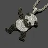 Rhinestone Luxury Hip Hop Jewelry Gold Silver Dancing Funny Panda Animal Pendant Iced Out Rock Hip Hop Designer Necklaces Gift for254T