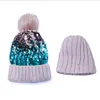 Zima brokat kapelusze futro pompom cekinowany czapki dziewczynka casual ciepłe czaszki moda gruba dzianina czapki cekinowy kapelusz głowy cieplejski kapelusz śnieg tl1460