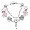 Wholesale- Charm Pink/blue Bead Pandora Bracelet for Women's Heart Key Pendant Snake Bone Bracelet Jewelry