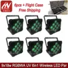 6pcs 배터리 Led Uplight 9x18W RGBWA UV 업 라이트 무선 DMX Uplighting 플랫 Par0 웨딩 케이스와 결혼식 DJ에 대 한