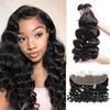 Cheveux Péruviens Corps Vague Profonde Bouclés Vague Lâche Bundles Brésiliens de Cheveux Humains Avec Fermeture Vague D'eau Cheveux Tisse 4pcs Avec 13 * 4 Dentelle Frontale