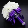 White Ivory Bridal Bridesmaid Flower Wedding Bouquet Artificial Flower Rose Bouquet Crystal Bridal Bouquets
