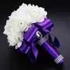 White Ivory Bridal Bridesmaid Flower Wedding Bouquet Artificial Flower Rose Bouquet Crystal Bridal Bouquets