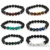 6 projetos rocha de lava Beads encantos pulseiras naturais essenciais Difusor Oil Elastic Bracelet Rocha vulcânica frisada Mão Cordas homens Pulseira