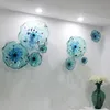 Murano Flower Plate Lamps Arts Blue Color Nordic Art Deco 100% Hand Blown Glass Hanging Plates Scallop Edges Shape