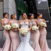 2019 고삐 인어 신부 들러리 드레스 롱 아플리케 하녀 명예 드레스 저렴한 웨딩 게스트 드레스 파티 가운
