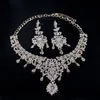 Blatt Afrikanisches Brautschmuck-Set für Frauen, große Kristall-Statement-Halskette, Ohrringe-Sets, Hochzeitsschmuck