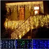 9 Kleur LED Gordijn Icicle String Lights 4m 16.4ft Droop 96LED Fairy Garland Light voor Kerstmis Outdoor Decoratie AC 110V-250V 8PCS