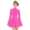 Mini robe à col roulé en PVC pour femmes, 6XL, haute qualité, Sexy, moulante, robe patineuse plissée, manches longues, fermeture éclair au dos, tenue de club de Performance