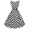 2018 robe d'été Vintage Plaid Imprimé Moulante Sans Manches Casual Doux Soirée Dames Femmes Robe De Soirée Plus La Taille en Noir