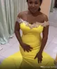 ASO EBI Arabische Dubai Geel Sexy Mermaid Avondjurken Kralen Kristallen Satijn Vloer Lengte Prom Jurken Formele Partyjurken Groos De Soiree