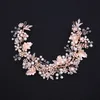 Handmade Rose Gold Headband Wedding Bridal Flower Crown Tiara Crystal Rhinestone Hair Accessories Jewelry Princess Queen Headpiece Headdress