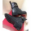 2019 Women Winter calfskin leather combat boot Womens Martin Anklehigh panelled buffed leather boots in black come with Box Size1056390