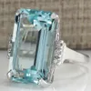 Vente en gros-Argent Couleur bague élégante Big Blue Sea Zircon strass cristal anneau femmes Lady mariage Party mariée Anneaux Bijoux