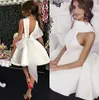 Seksowna Backless Krótka Prom Homecoming Sukienka Z Big Bow High Collar Bez Rękawów Sukienki Koktajlowe Dla Kobiet Długość Kolana Formalna Party Dress A66