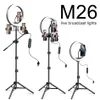 M26 10 인치 LED 셀프 링 조명 라이브 스트림을위한 삼각대 스탠드 YouTube Tiktok Vlog 디 밍이 가능한 LED 카메라 아름다움 ringlight