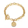 Moda Católica Católica Silver Gold Color de acero inoxidable Etiqueta de moneda de enlace Pulsera de cadena redonda de Jesús para regalos del Día de Pascua